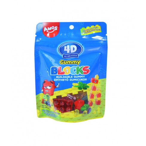 AMOS SWEETS 4D ÉPÍTHETŐ FUN AND PLAY GUMMY BLOCKS VEGYES GYÜMÖLCSÍZŰ GUMICUKOR 100 G