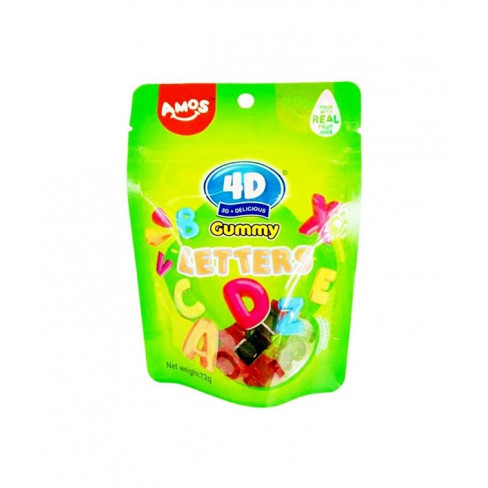 AMOS SWEETS 4D FUN AND PLAY GUMMY LETTERS VEGYES GYÜMÖLCSÍZŰ GUMICUKOR BETŰ FORMÁBAN 100 G