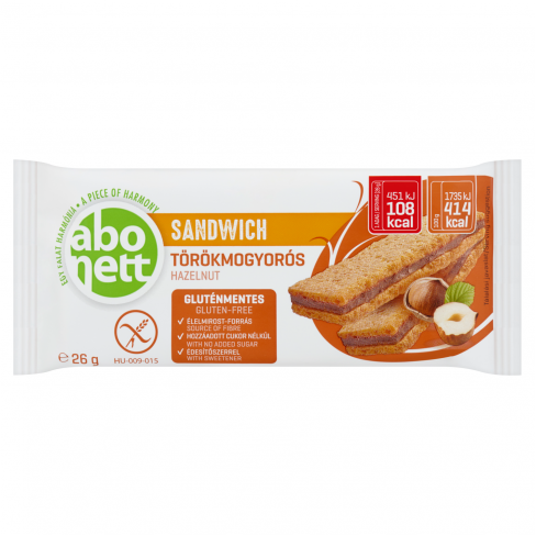 Vásároljon Gluténmentes abonett sandwich törökmogyorós 26g terméket - 164 Ft-ért