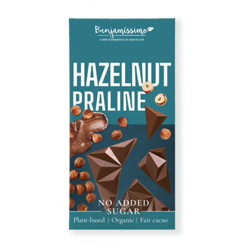 BENJAMISSIMIO BIO VEGÁN CSOKOLÁDÉ MOGYORÓS PRALINÉVAL HOZZÁADOTT CUKOR NÉLKÜL ÉDESÍTŐSZERREL 60 G