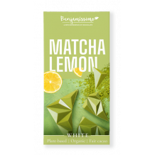 BENJAMISSIMIO BIO VEGÁN FEHÉR CSOKOLÁDÉ MATCHA TEA ÉS CITROM HOZZÁADOTT CUKOR NÉLKÜL ÉDESÍTŐSZERREL 60 G