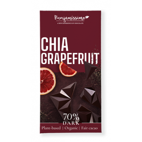 BENJAMISSIMIO BIO VEGÁN FEKETE CSOKOLÁDÉ CHIA GRAPEFRUIT 60 G