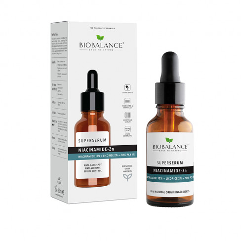 BIOBALANCE NIACINAMID SZUPERSZÉRUM ARCRA ÉDESGYÖKÉRREL ÉS CINK PCA-VAL 30 ML
