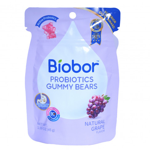 BIOBOR GUMICUKORKA PROBIOTIKUMOS BAKTÉRIUMTÖRZSEKKEL SZŐLŐ ÍZŰ 45 G