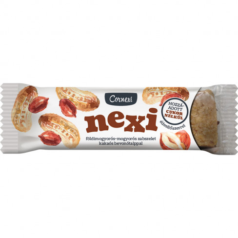Vásároljon Cornexi nexi földimogyoró-mogyoró zabszelet édesítőszerrel 45 g terméket - 88 Ft-ért