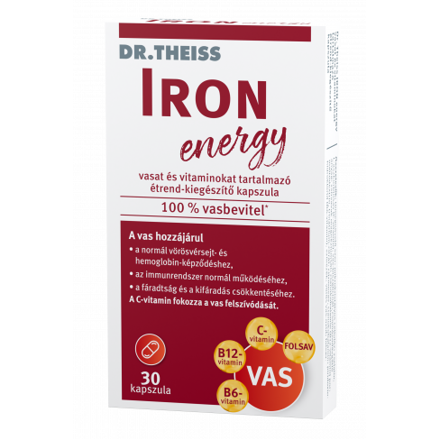 DR.THEISS IRON ENERGY VASAT ÉS VITAMINOKAT TARTALMAZÓ ÉTREND-KIEGÉSZÍTŐ KAPSZULA 30 DB