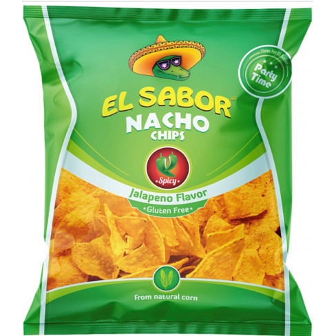 EL SABOR BIG NACHO CHIPS GLUTÉNMENTES JALAPENO 225 G