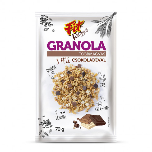 Vásároljon Fit reggeli granola 3 féle csokival 70g terméket - 215 Ft-ért
