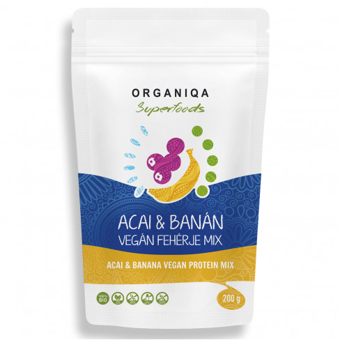 Vásároljon Organiqa 100% bio vegán fehérje mix acai-banán 200g terméket - 2.102 Ft-ért