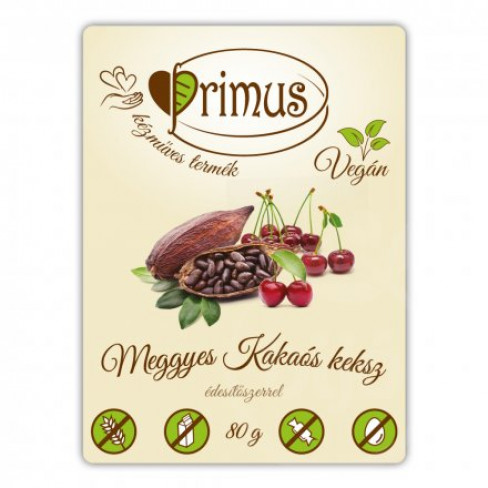 Vásároljon Primus vegán meggyes-kakaós keksz 80g terméket - 993 Ft-ért