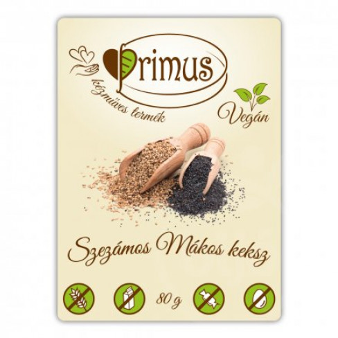Vásároljon Primus vegán szezámos mákos keksz 80g terméket - 993 Ft-ért