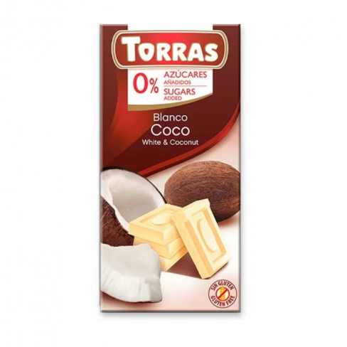 Vásároljon Torras glutén-és cukormentes fehércsokoládé kókusz 75g terméket - 552 Ft-ért