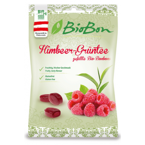 Vásároljon Biobon málnás- zöldteás bio töltött cukorka 85 g terméket - 688 Ft-ért
