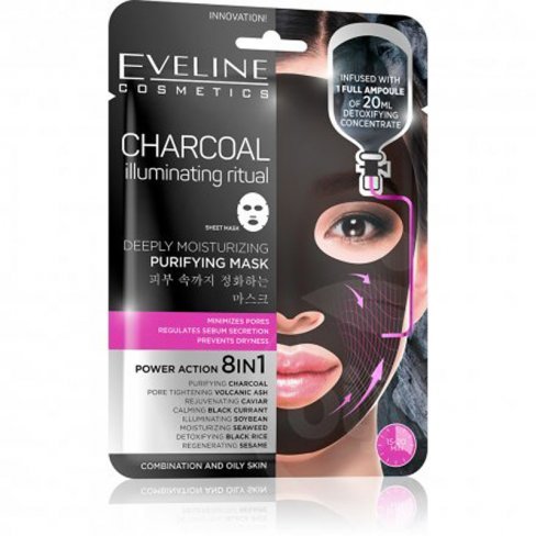 Vásároljon Eveline koreai textil arcmaszk bőrtisztító aktív karbonnal 1db terméket - 827 Ft-ért